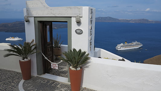 Санторини, Гърция, бели къщи, море