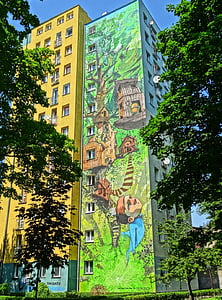 Sieninė tapyba, moczynskiego gatvė, Bydgoszcz, tapyba, sienos, namas, pastatas