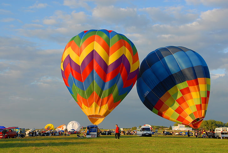 Hot-air ballooning, bollen, flyg, luft, färg, multicolor, Schackrutor