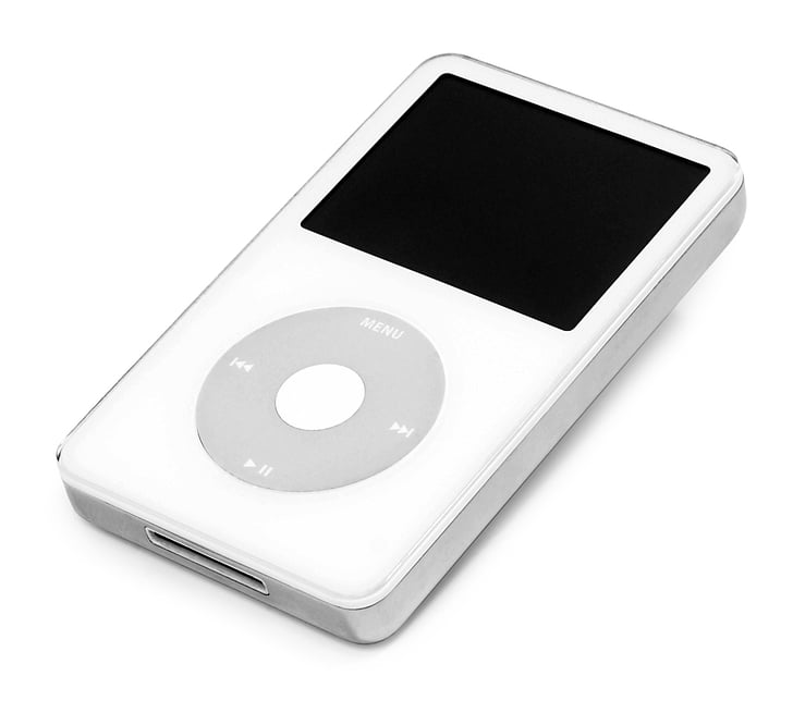iPod, κλασικό, λευκό, τεχνολογία, υπολογιστή, κενό, λευκό φόντο