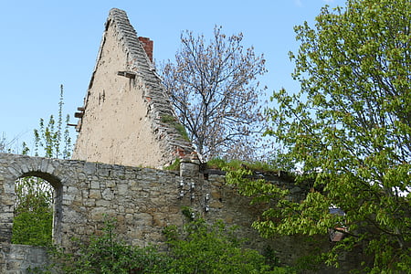 colmo del tetto, rovina, Westerburg, Huy, Parco del castello, Castello con fossato, storicamente