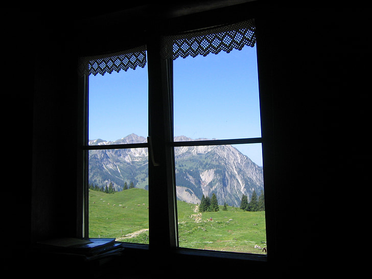 allgäu, window, alpe, alm, mountains, meadow