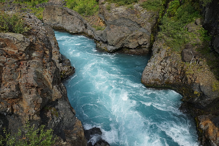 vodopádu Barnafoss, Island, vodopád, krajina, Příroda, voda