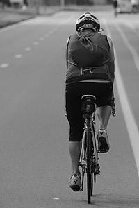 cyclist, man, backpack, sports, street, rates, professional road bicycle racer