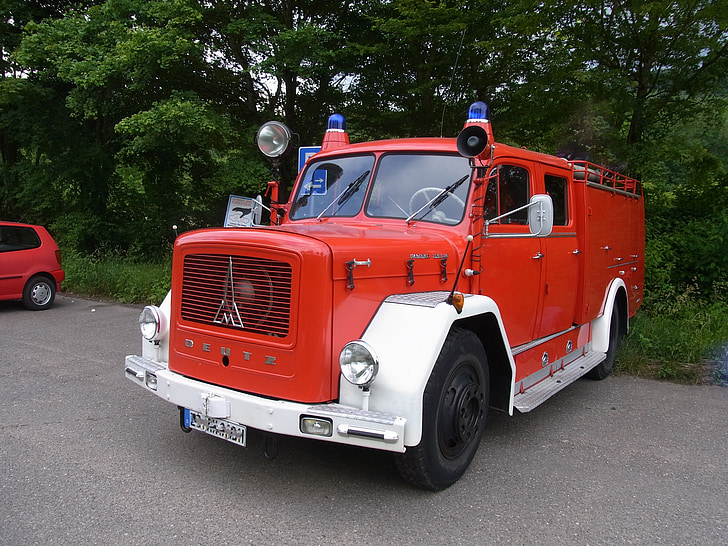 Automatycznie, Oldtimer, ogień, czerwony, Wóz strażacki