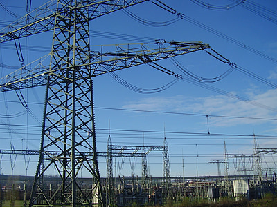 eletricidade, alta tensão, Estação de poder
