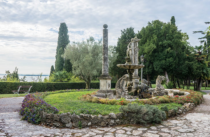 a Villa cortine, Sirmione, kert, táj, Olaszország, természet, a szabadban