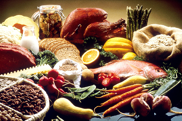 tervislik toit, toidu, võimsus, dieettoode, pasta jar, pudel piima, kala