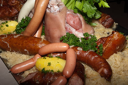 sauerkraut, delicatessen, cabbage, pork, food and drink, food, sausage