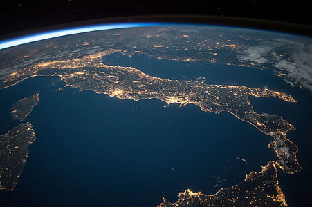 Tarptautinė kosminė stotis, Rodyti, vietos, naktį, žemė, Italija, Viduržemio jūros