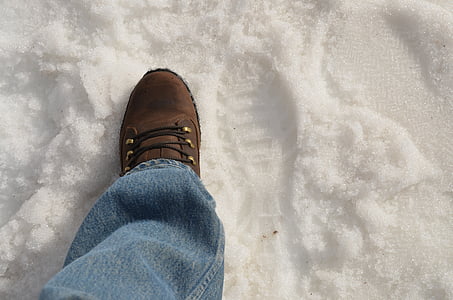 รอยเท้า, น้ำแข็ง, เย็น, หิมะ