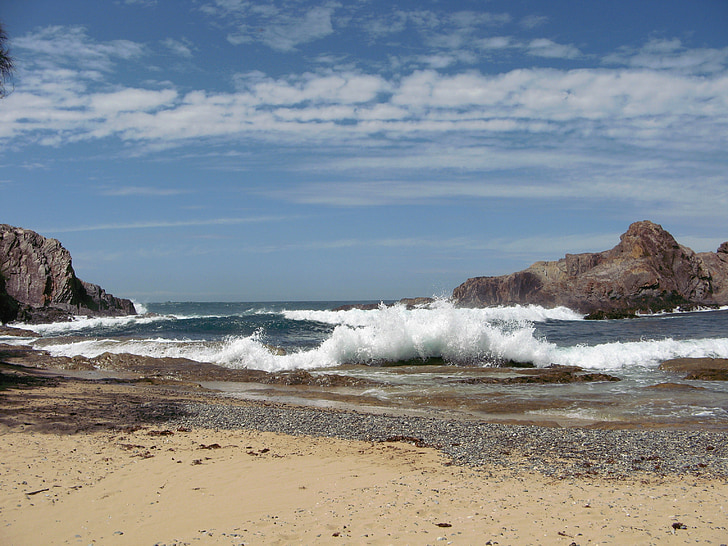 океан, спрей, скали, сърф, камъчета, вода, вълни