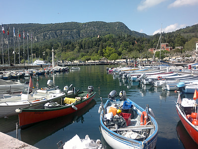 boats, port, boat harbour, garda, italy, lake, mountains