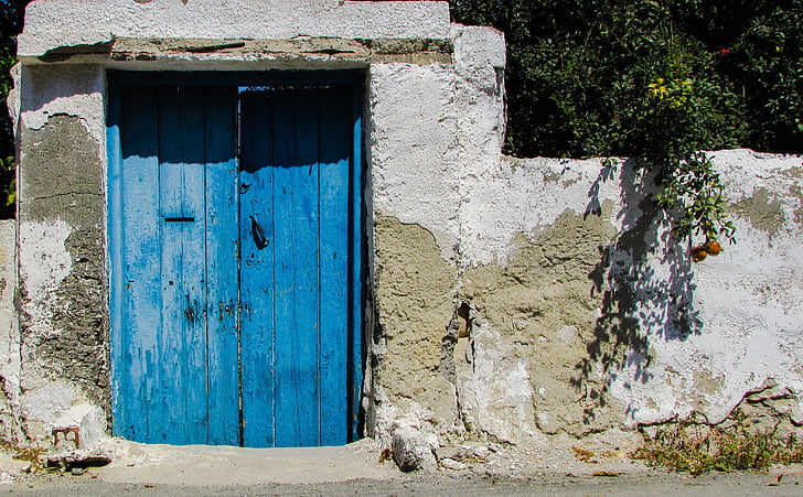 Градинска врата, дървени, синьо, вход, къща, традиционни, архитектура