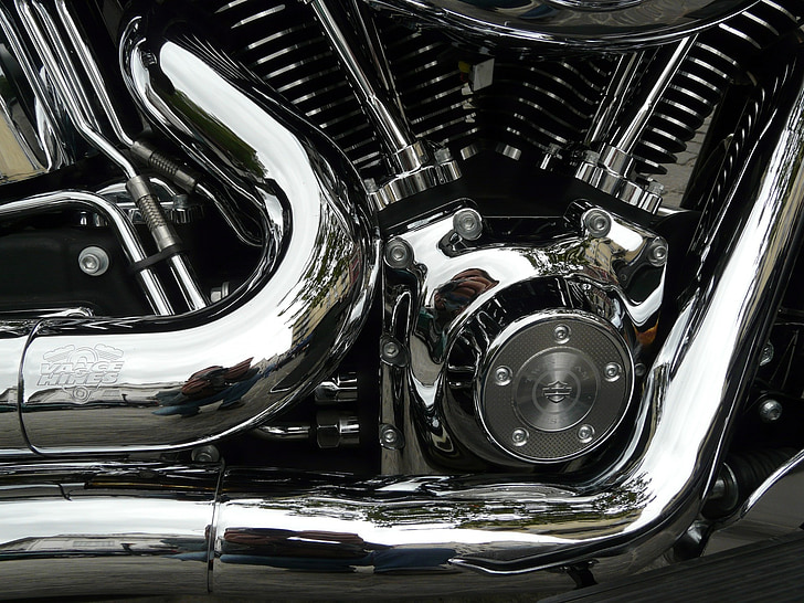 moto, Harley davidson, chrome, en acier, vélo, moto, hachoir