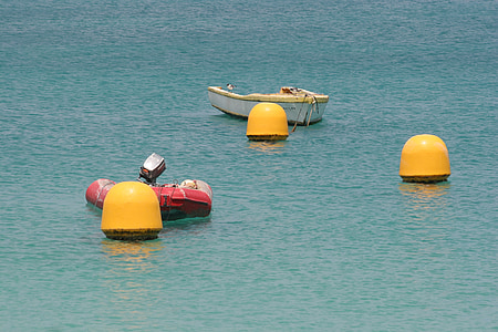 sea, boat, west indies, beach, blue, green, yellow