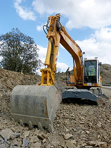 excavator, shovel, machine, construction, road, works