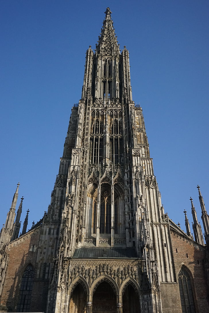 Ulmer, Münster, budova, Architektura, kostelní věž, vstupní portál, enormní