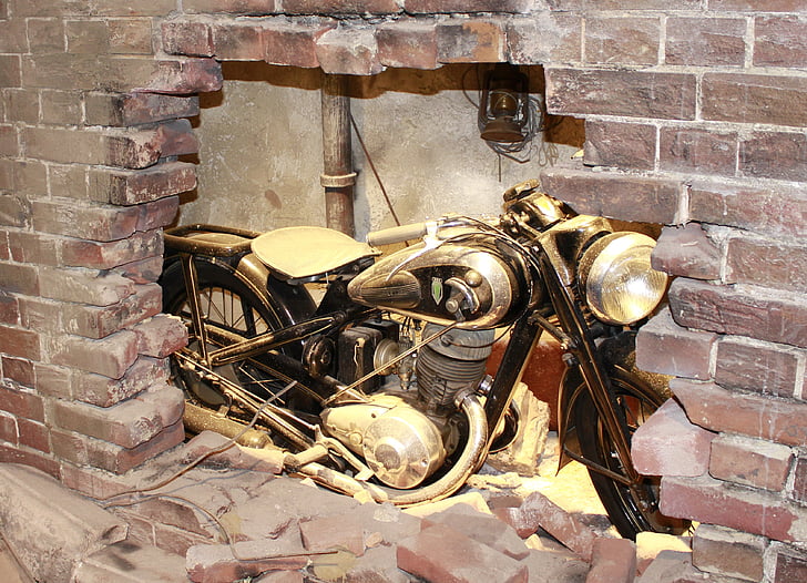 moto, vieux, vieille moto, Oldtimer, Historiquement, cassé, historique moto