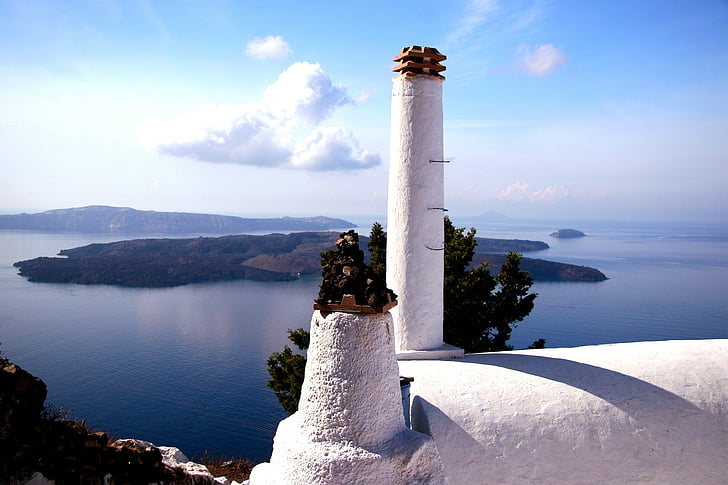 Santorini, ilha grega, Cyclades, caldeira, casas brancas, Grécia, vulcânica