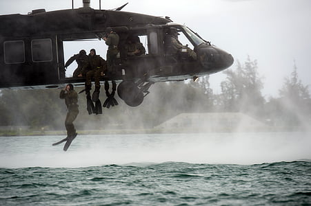 helocasting, helicopter, water, military, jump, fall, transport