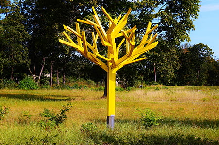 tree, art, wood model, craft, yellow