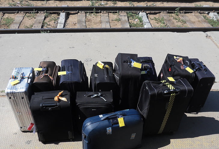 bagages, voyage, train, piste
