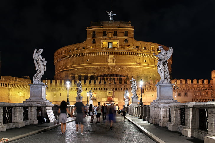 Roma, noche, Italia, Castillo de Sant Angelo, Estado de ánimo, larga exposición, iluminación