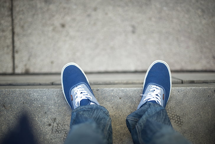 blå, vit, skor, sneakers, jeans, Denim, livsstil