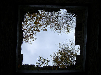 nebo, okno, izdanih okno, zidane, nebo stavbe