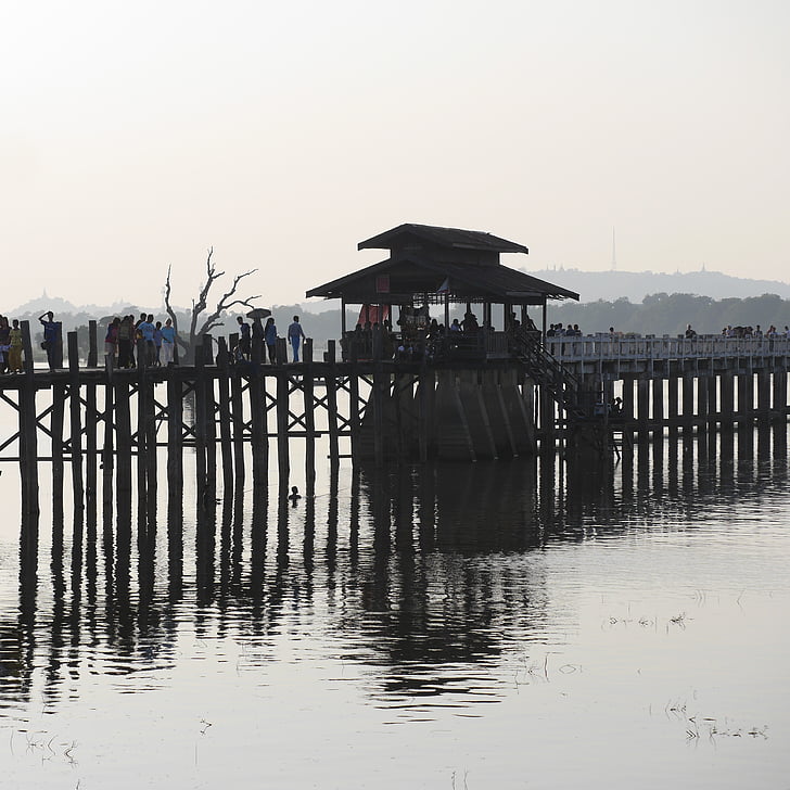Teak-Brücke, Myanmar, Asien, Harmonie, Rest, werden, Burma