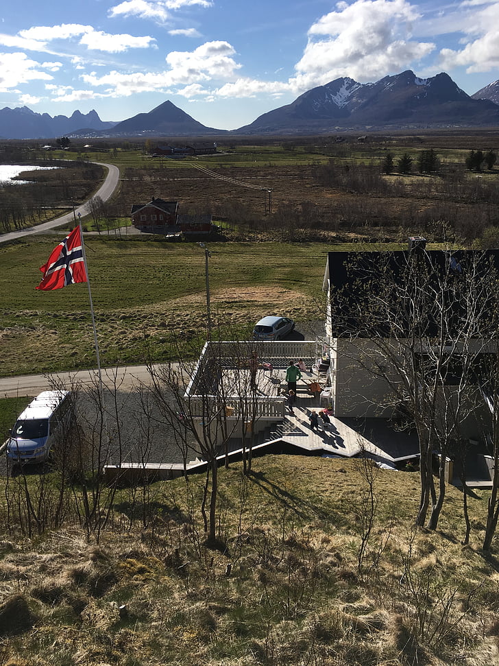 Bandeira, Noruega, bandeira norueguesa, paisagem, a natureza do, montanha, céu