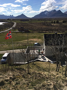 karogs, Norvēģija, Norvēģijas karogs, ainava, būtība, kalns, debesis