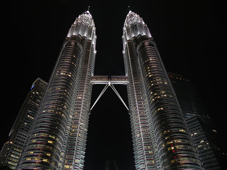 Architektura, budynki, Miasto, niski kąt strzału, Malezja, perspektywy, Skybridge