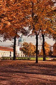 zámek charlottenburg, Zámecký park, Berlín, podzim, Schlossgarten, hrad, parku