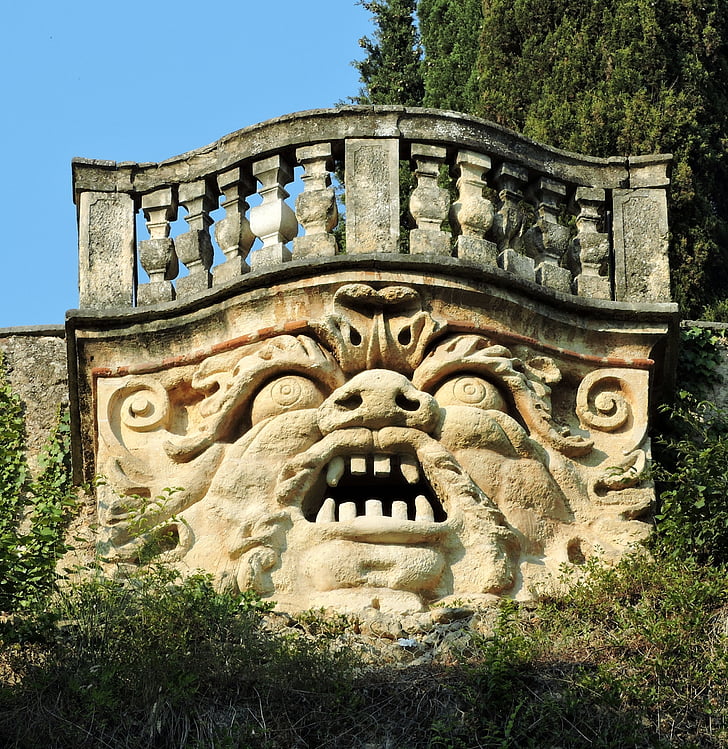 cara, pedra, balcó, terrassa, monstre, Verona, jardí Giusti