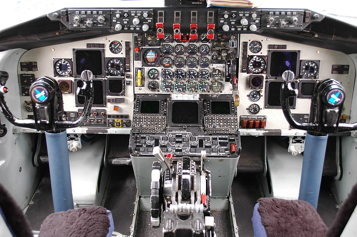 cockpit, airplane, controls, gauges, aircraft, aviation, technology