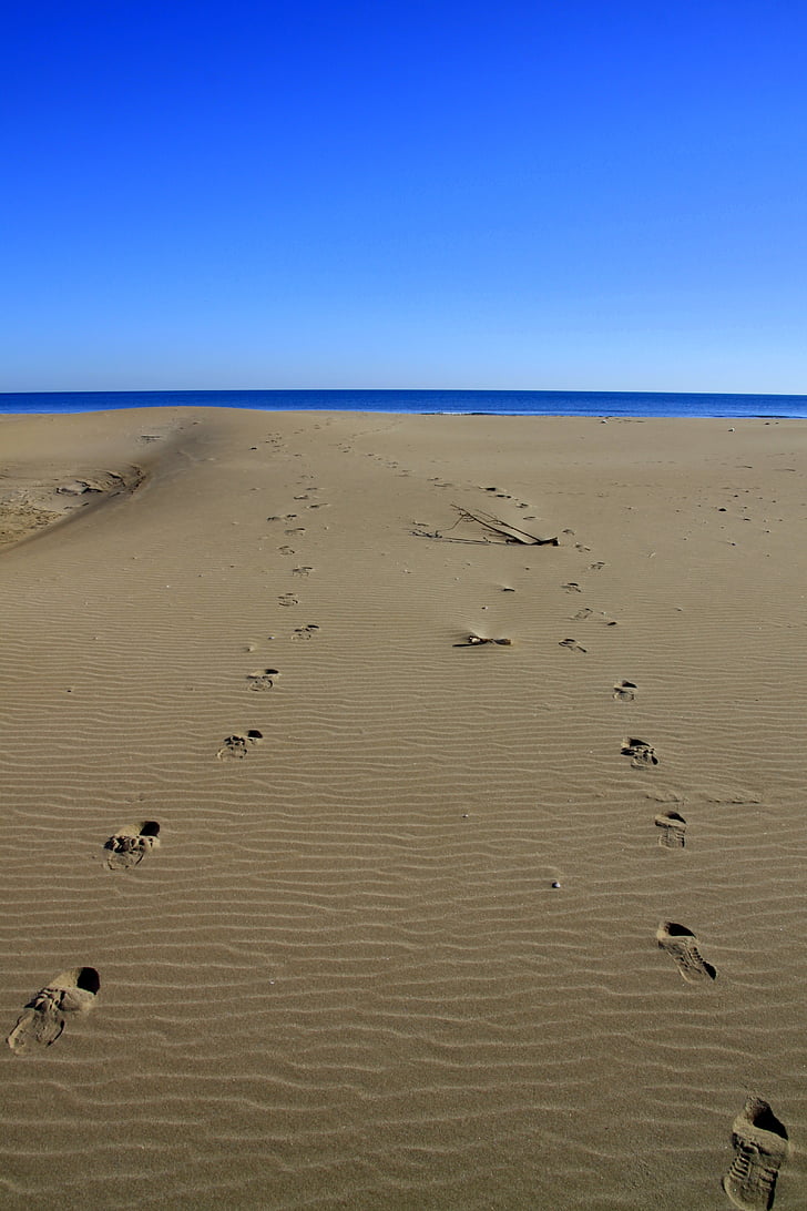 Fußabdrücke, Sand, Meer, Himmel, Strand, Natur, im freien