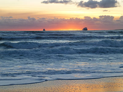 Sea, Beach, veneet, Sunset