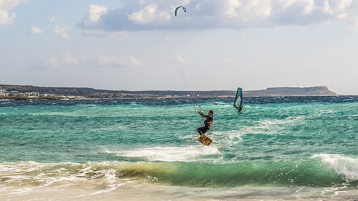 kite surf, deporte, de surf, mar, extremo, persona que practica surf, saltar