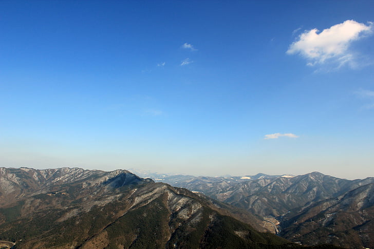 Mountain, val, Gangwon-do, molnet, Sky, landskap, toppar