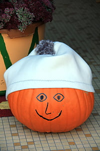 autumn, pumpkin, face, orange, cap, smile, laugh