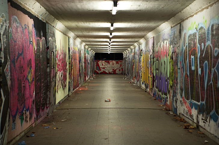 подземный ход, граффити, бетон, Настенная роспись, молодежь, спрей, Искусство