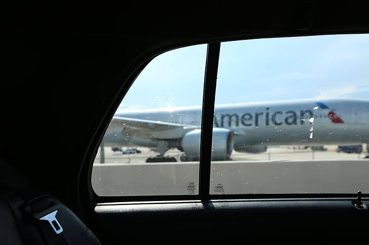 siva, ameriški, letalo, avto, okno, jasno, modra