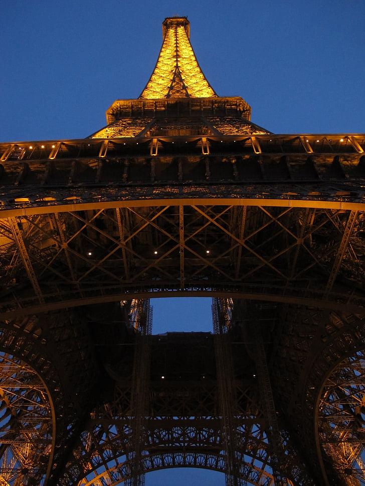 Wieża Eiffla, Paryż, wgląd nocy, Wieża Eiffla, słynne miejsca, Paris - Francja, Architektura