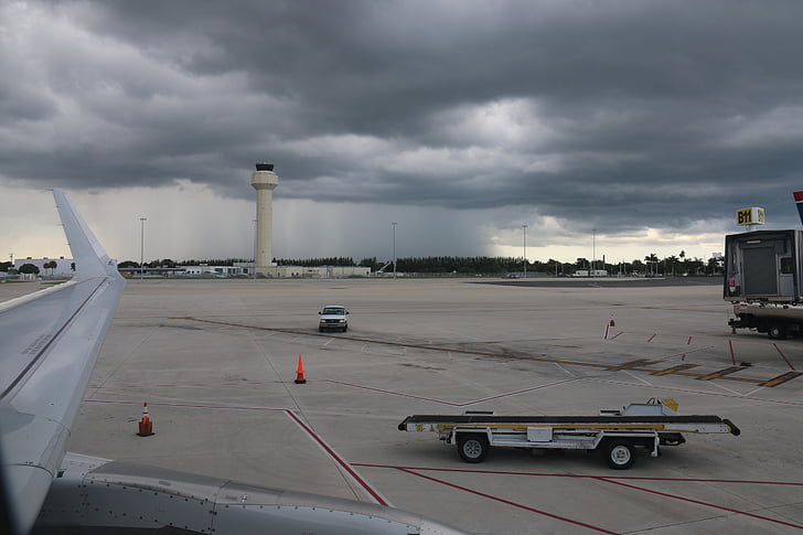 Luchthaven, Storm, vliegtuig, wolk, regen, luchtvaart
