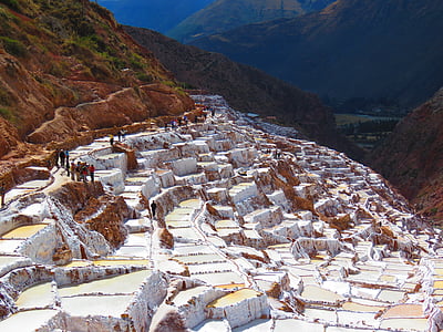 Salines de maras, sal, blanc, l'aigua, Perú