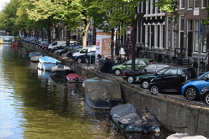 kanał, łodzie, Holandia, Amsterdam, kanały, wody, Europy