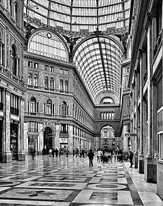 Nápoles, Galeria, Itália, campanha, Príncipe, preto e branco, arquitetura