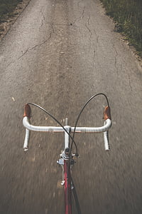 rojo, gris, carretera, bicicleta, bicicleta, pavimento, tierra